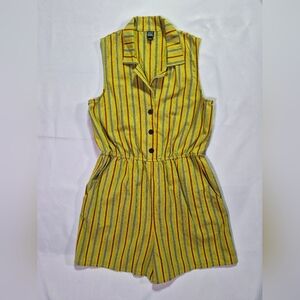 Wild Fable Yellow/Green Striped Button Up Sleeveless Romper